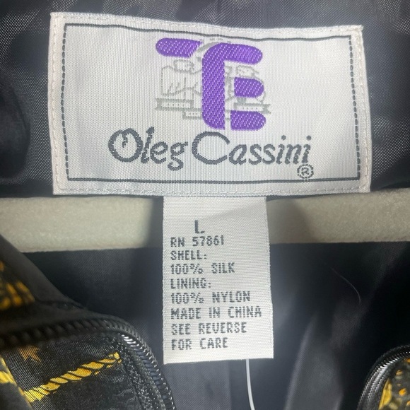 Oleg Cassini Vintage 100% Silk Luxury Printed Windbreaker Full Zip size L NWT - Picture 10 of 11